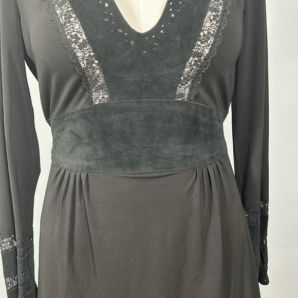 BCBGMaxAzria Black Suede Drop Waist Mini Dress size L - Picture 15 of 15